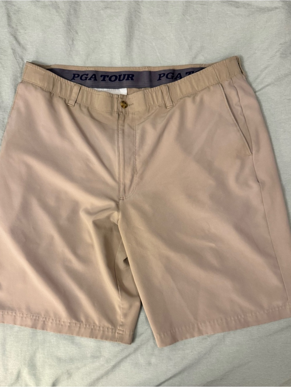 PGA TOUR Men's Light Tan Stretch Flat-Front Golf Shorts